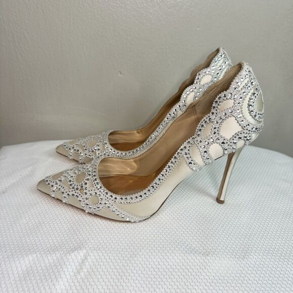Badgley Mischka Rouge Ivory Embellished Pointed Toe Pump Sz 8 - Picture 3 of 6